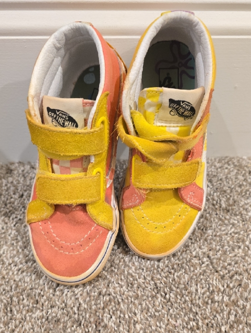 Vans Kids Yellow and Pink Velcro High-Top Sneakers - Picture 3 of 4